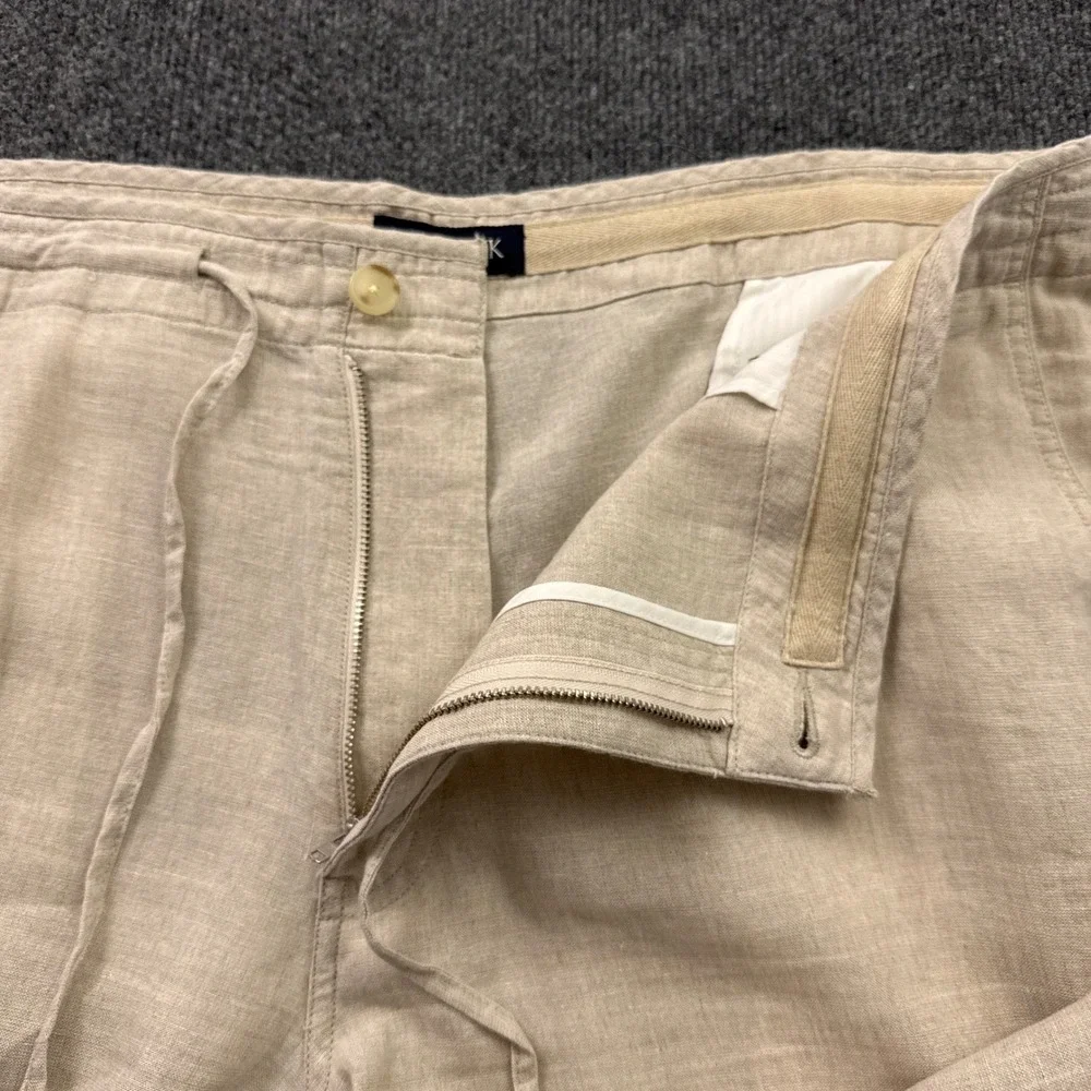 Jos A Bank Linen Cotton Pants Mens 40x28 Beige Tailored Drawstring Trousers
